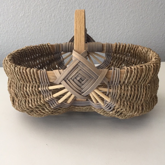 Vintage Handmade Wooden Woven Basket